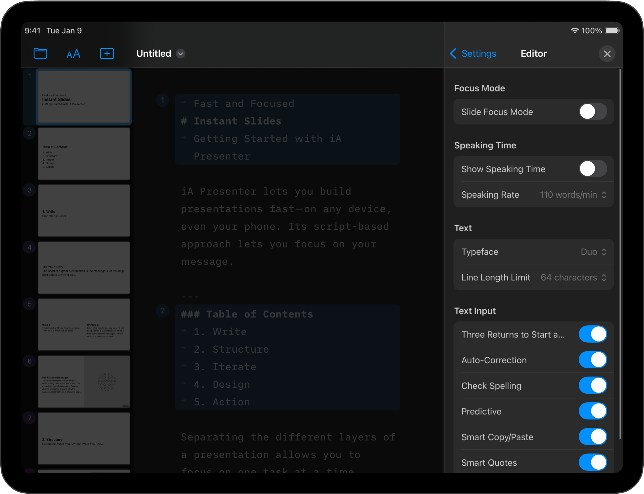 Screenshot of the Editor Menu Settings options