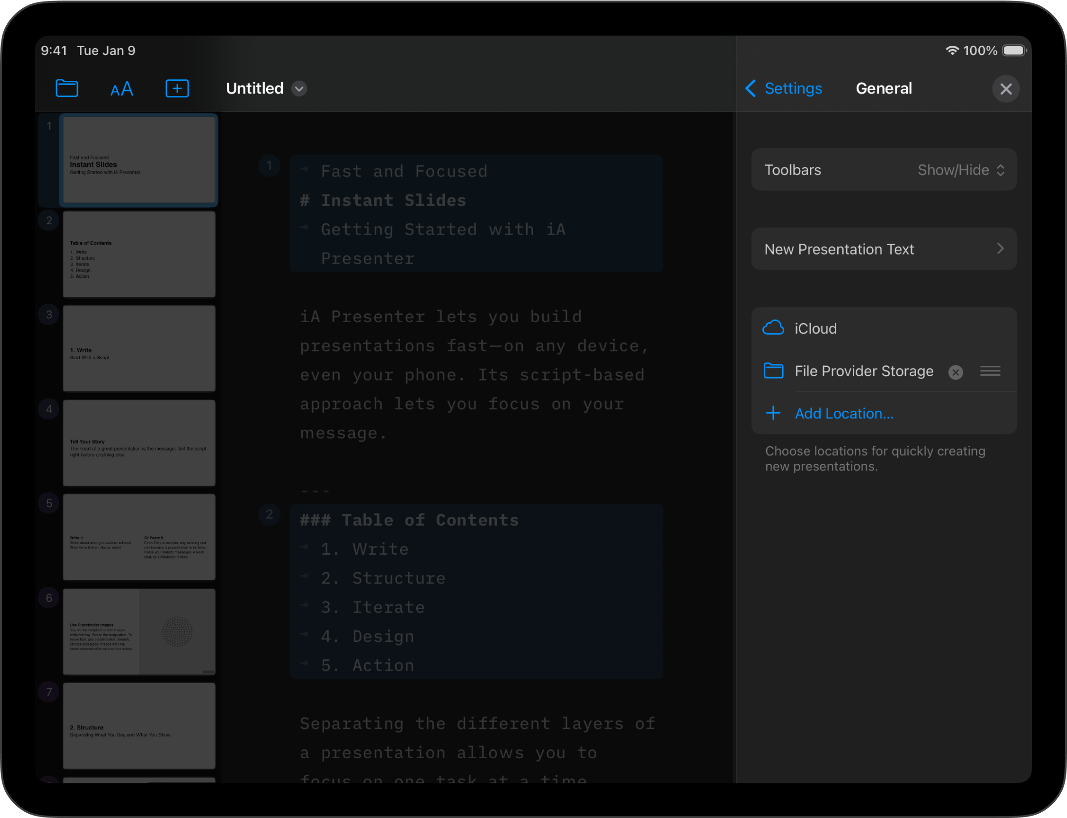 Screenshot of the General Menu Settings options