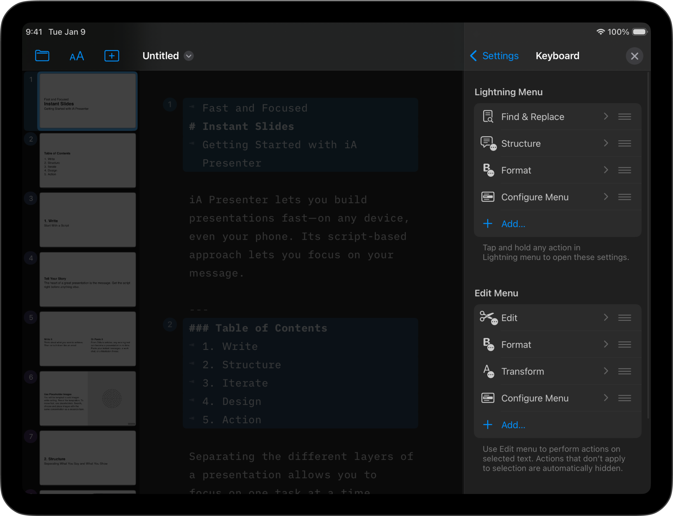 Screenshot of the Keyboard Menu Settings options