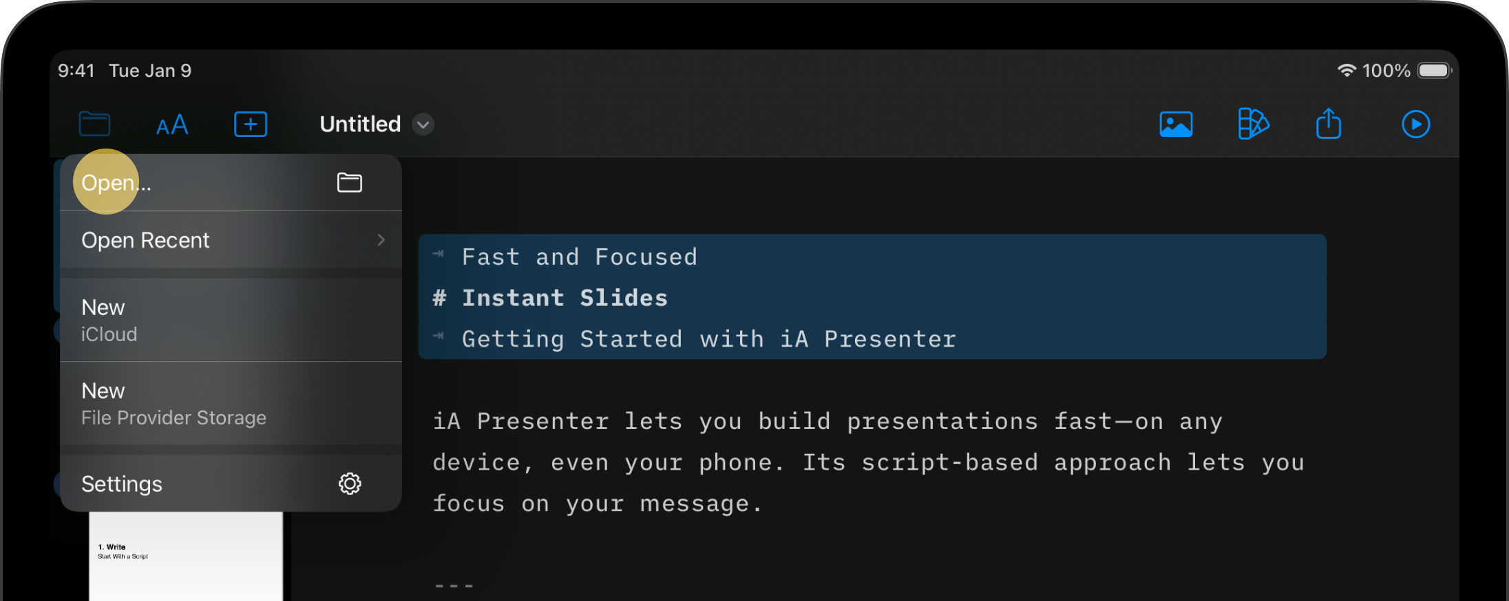 Screenshot of how to access the Library from the icon on the left side of the toolbar