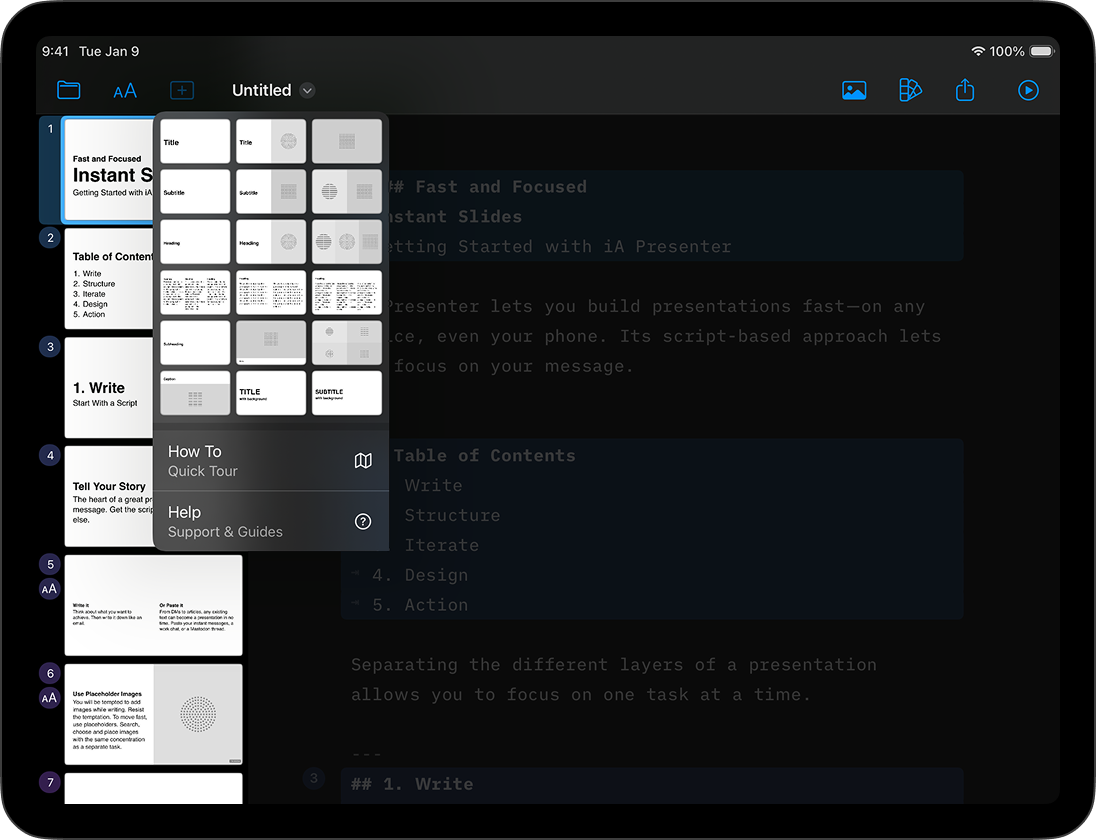 The slide picker with 18 different layouts