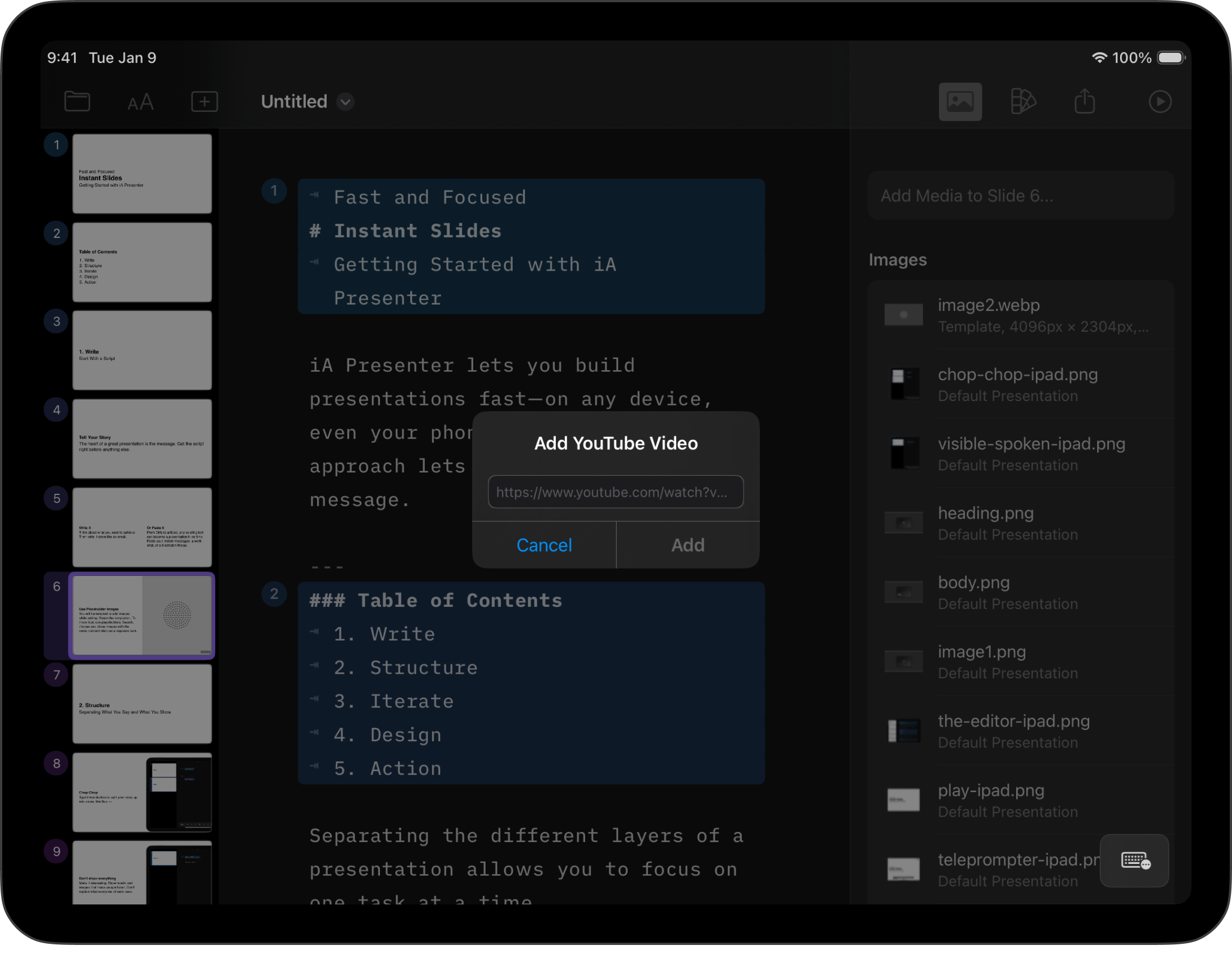 Screenshot of the Add YouTube video integration.