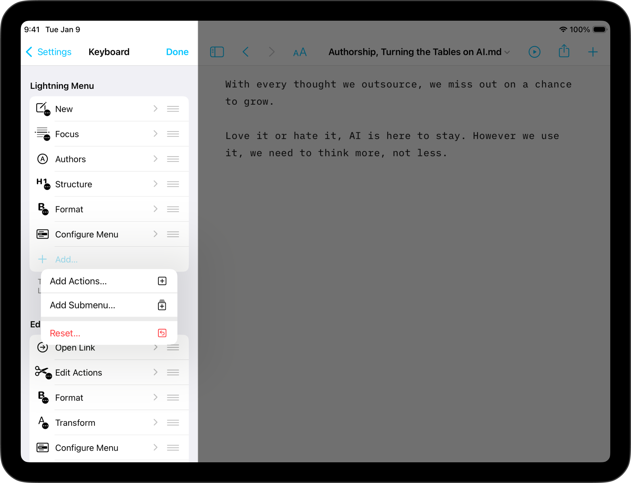 Screenshot of the Keyboard settings