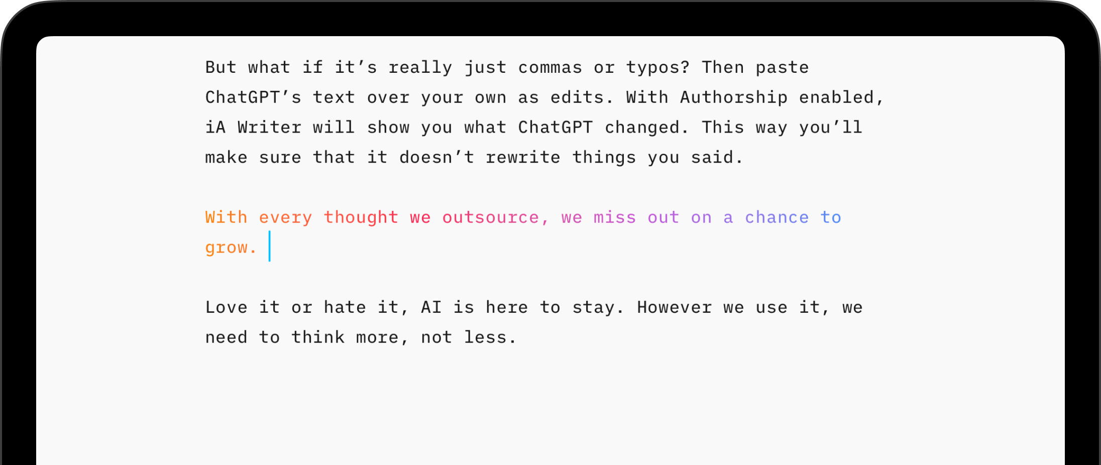 Screenshot of AI text marked in multicolor