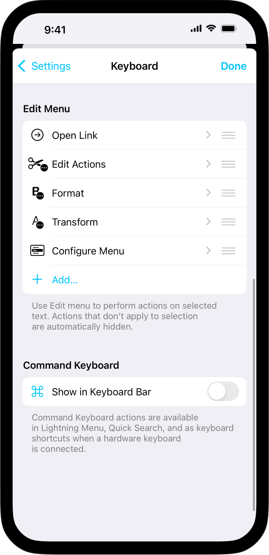 A screenshot of the keyboard settings menu.