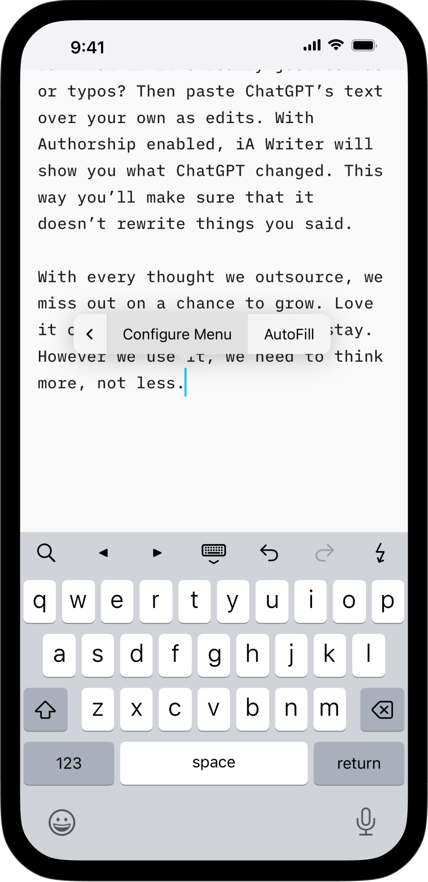 A screenshot of a pop-up menu with the item 
"Configure menu" highlighted.