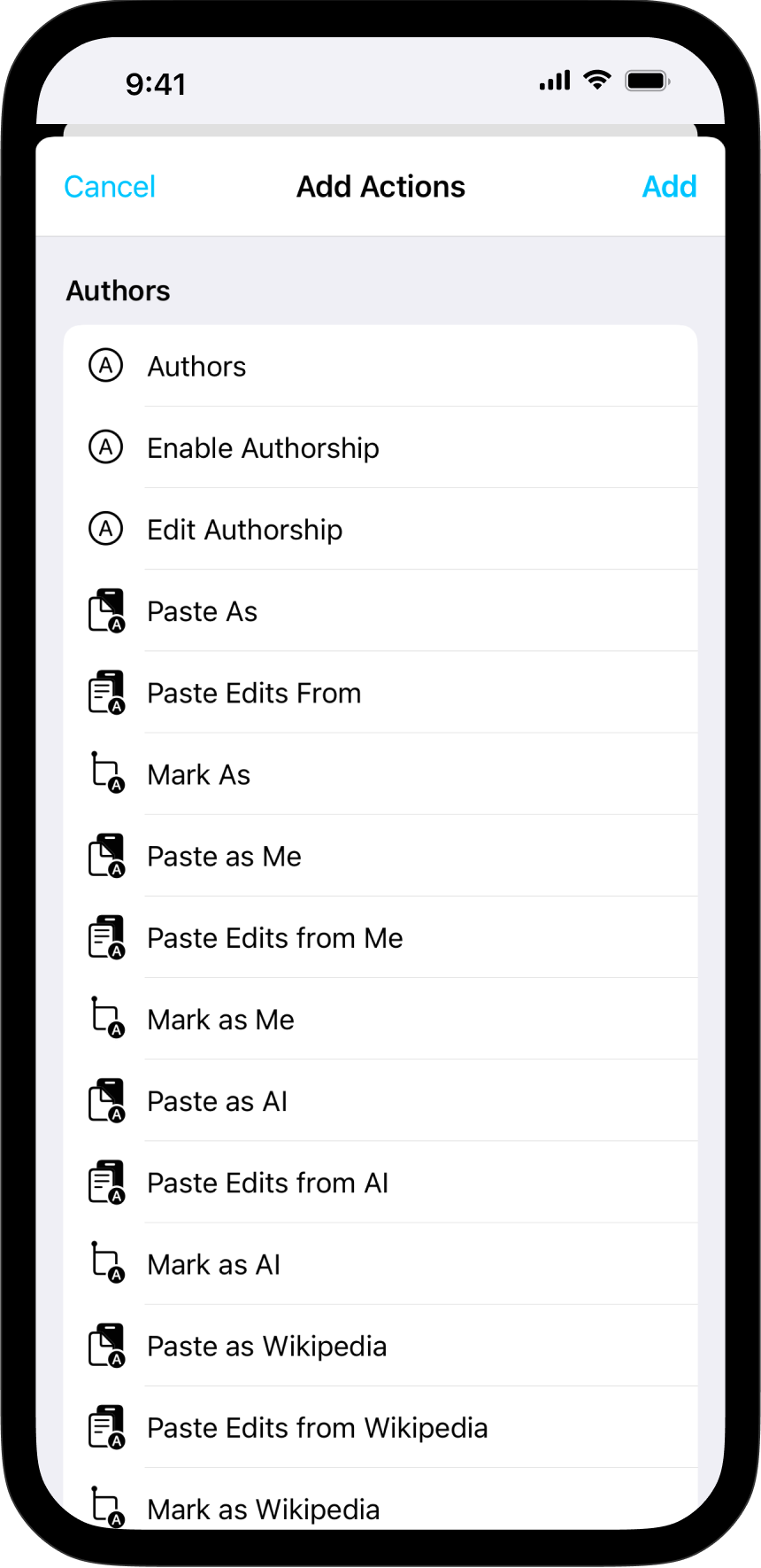 Screenshot of the Lightning menu options