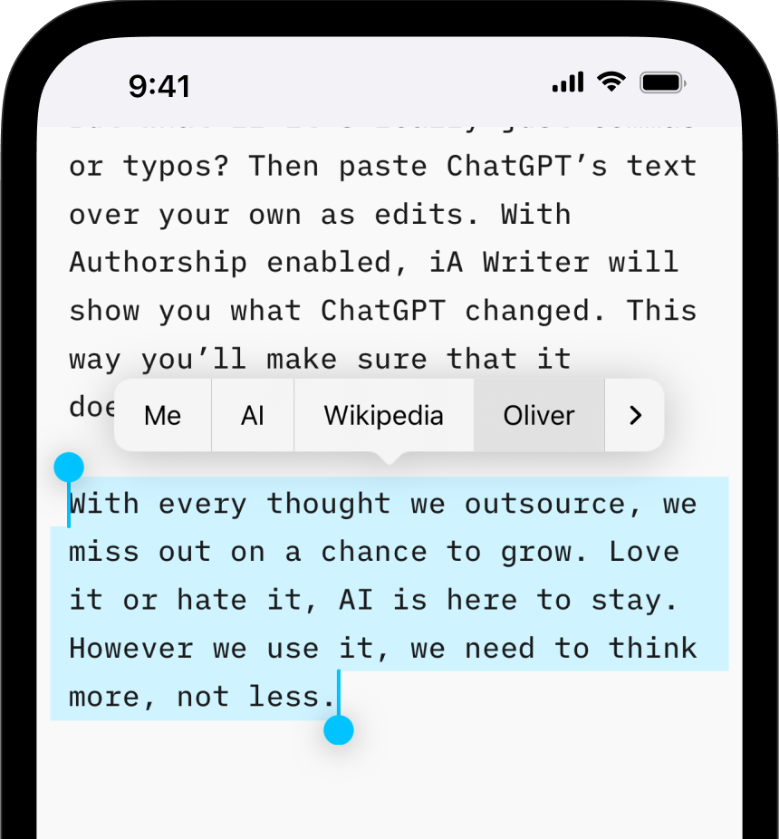 A screenshot of the same pop-up menu, now displaying different entity options for marking the author.