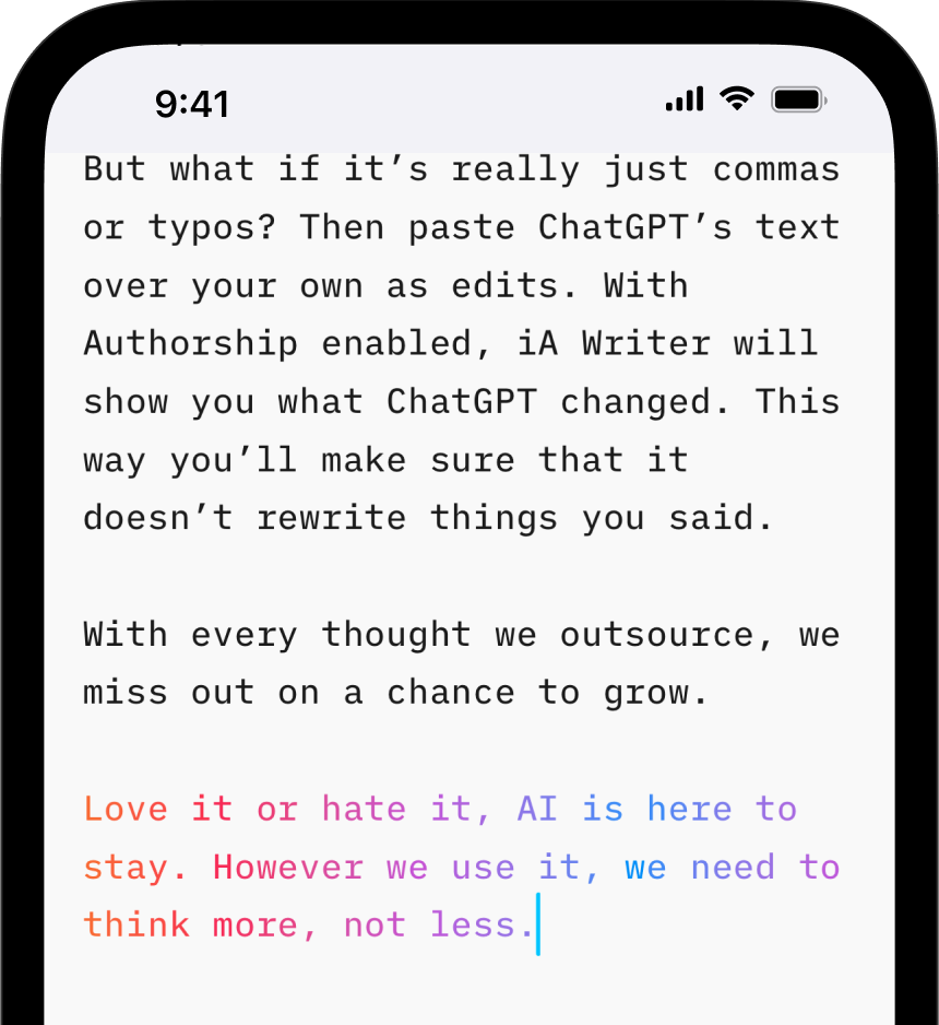 A screenshot of the original text with a newly added section, shown in multicolor.