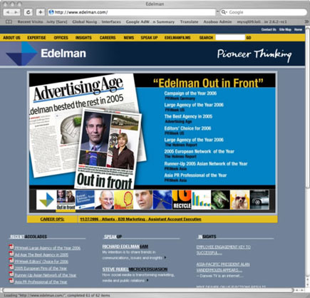 Party like it’s 1999. Preach like it’s 2007. Edelman’s website.