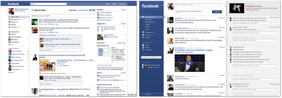 The Facebook news feed beside the iA mockup