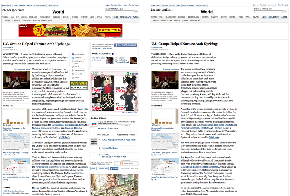 Showing the noise on an NY Times webpage