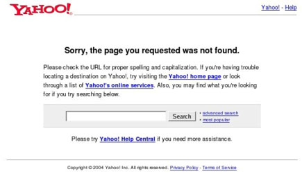Yahoo page not found error