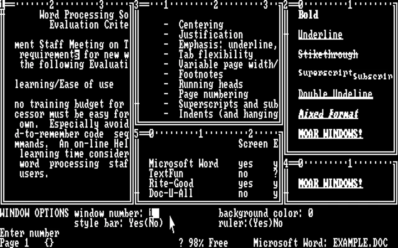 Word for DOS screen circa 1983