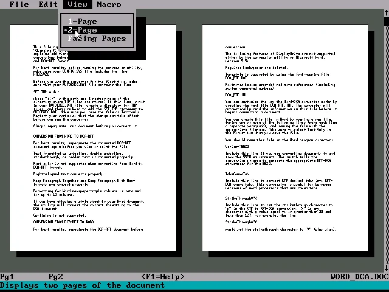 Document Preview in Word for DOS. 1989
