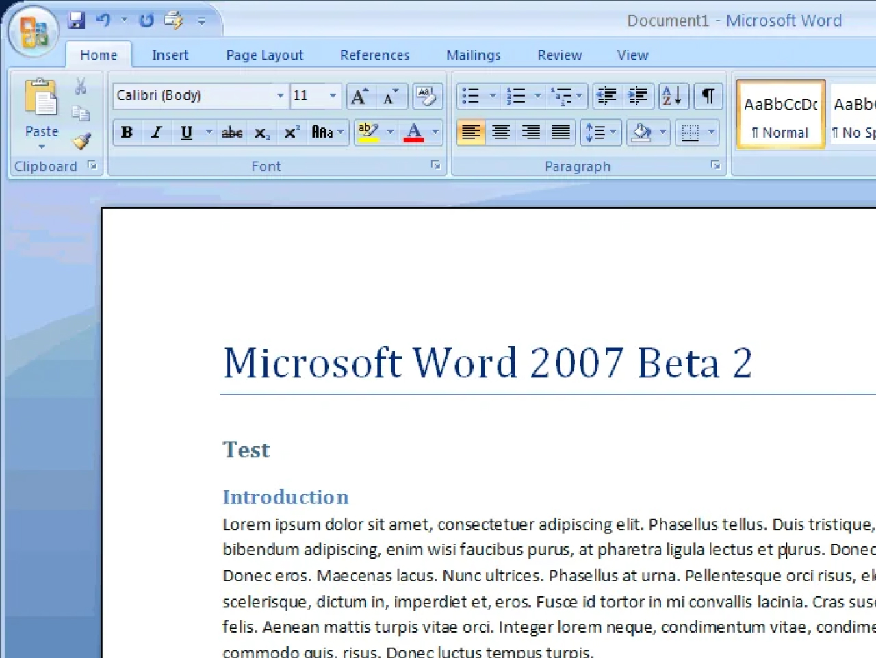 MS Word 2007 Beta app screenshot