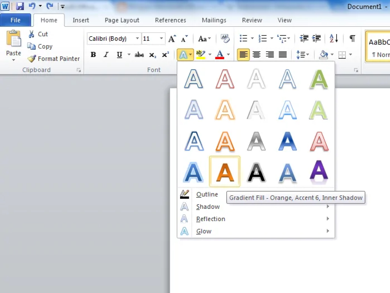 MS Word for Windows 2010 screen