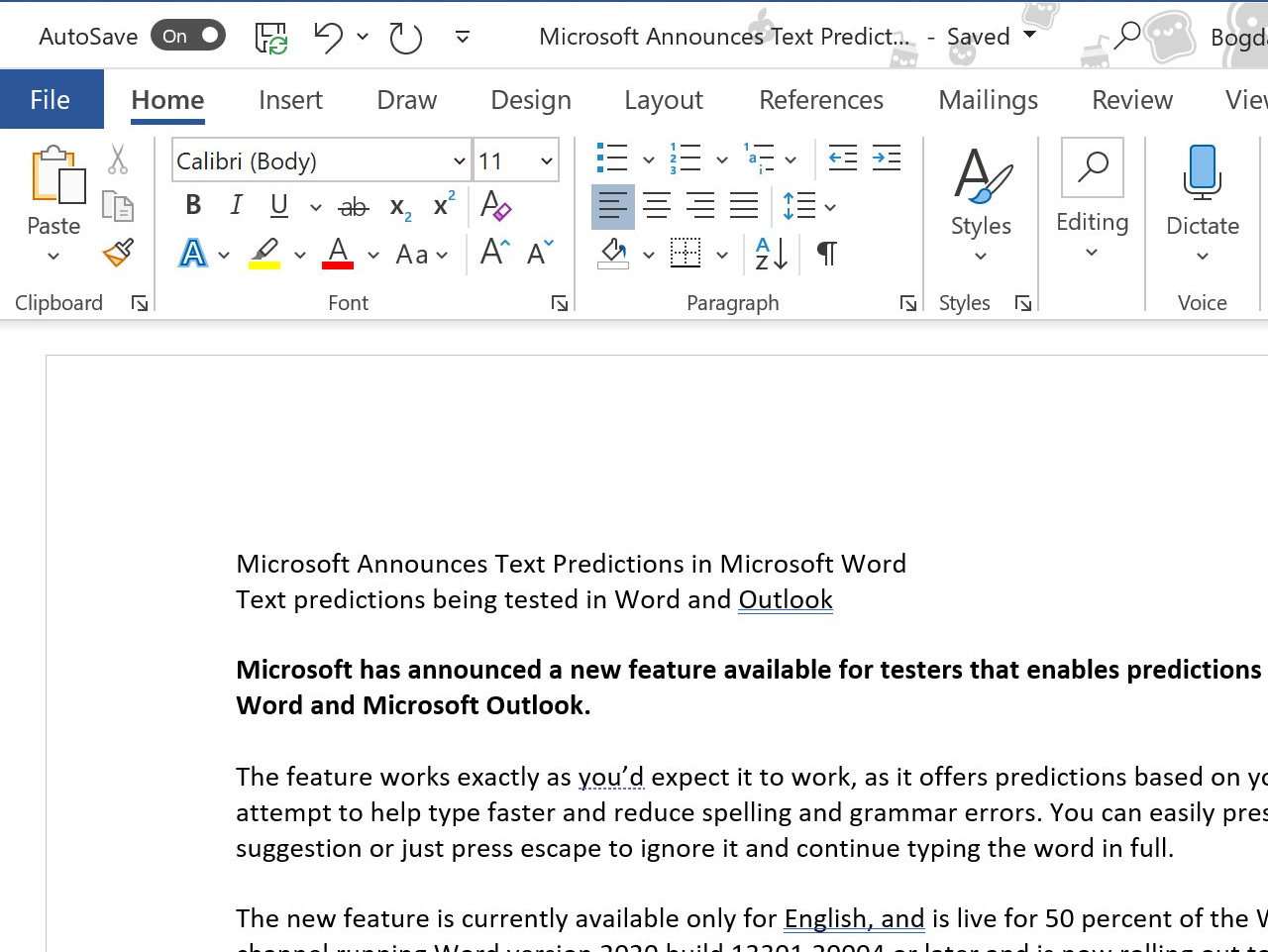 MS Word for Windows 2021 screen showing the formatting bar